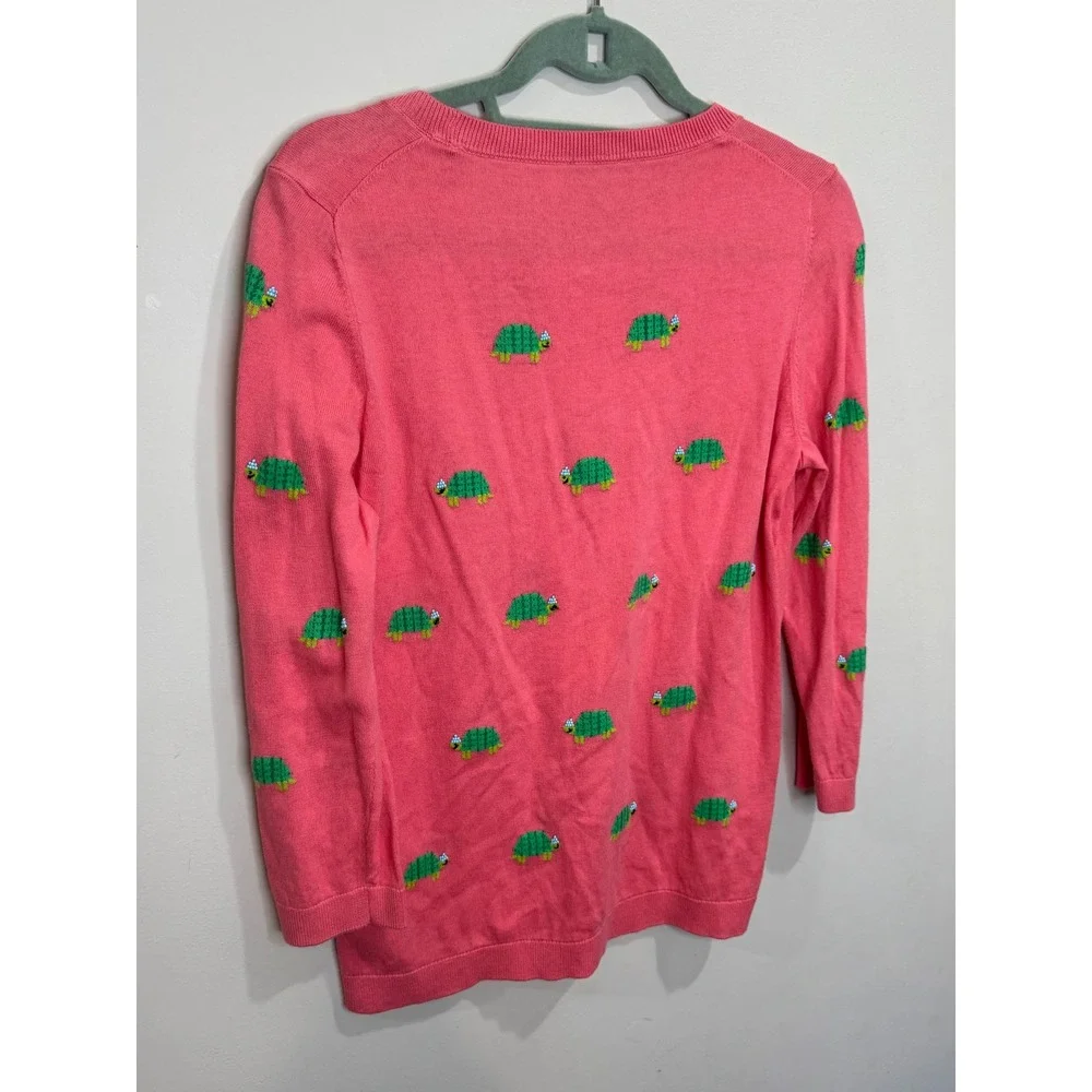 Talbots Coral Pink Novelty Print Beaded Turtle Sweater Med Preppy Sea Ocean